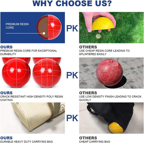 Set 8 Bocce Ball Regulation Size and Weight for Professional Tournament, Backyard, Beach, Lawn Game with Resin Bocci