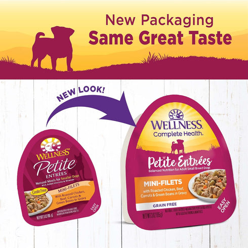 Wellness Petite Entrées Mini-Filets with Roasted Chicken, Beef, Carrots & Green Beans in Gravy, 3-Ounce Cup (Pack of 12)