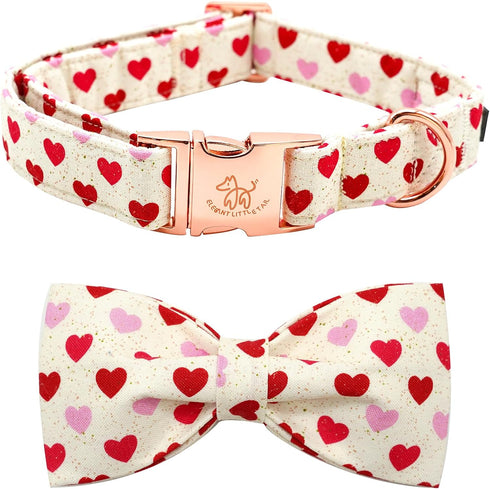 Elegant Little Tail Valentine's Day Dog Collar, Adjustable Heart Bowtie Collar for Large Dogs