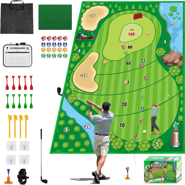 Golf Chipping Game Mat Set for Indoor Outdoor Practice, Stick Chip Golf Games for Family (70.1x47.2in)