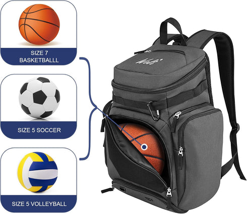 WOLT Basketball Backpack Bag - Large Sports Equipment Bag with Separate Ball Compartment and Shoes Pocket