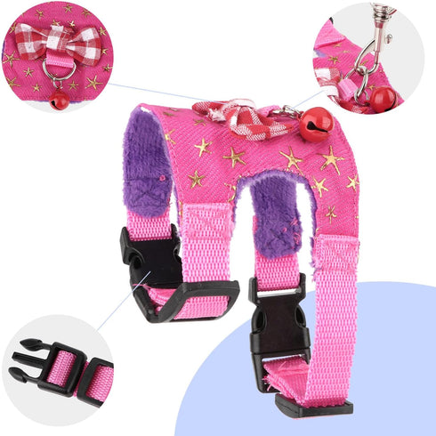 Wontee Small Pet Harness Vest and Leash Set for Gerbil, Guinea Pig, Squirrel, Kitten - M, Pink Star