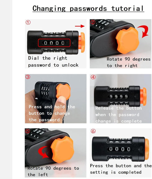 Mountain Bike Code Lock, Folding Bike Lock with 4 Password Anti-Theft, Heavy Duty Security Chain Lock