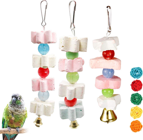 3 Packs Parrot Chewing Toy Beak Trimmer with Bell - Calcium Stone for Cockatiel, Conure, and Parakeet (Style-2)