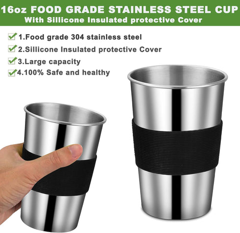 Stainless Steel Camping Cookware Mess Kit, Backpacking Cooking Set with Mini Stove for Outdoor Use