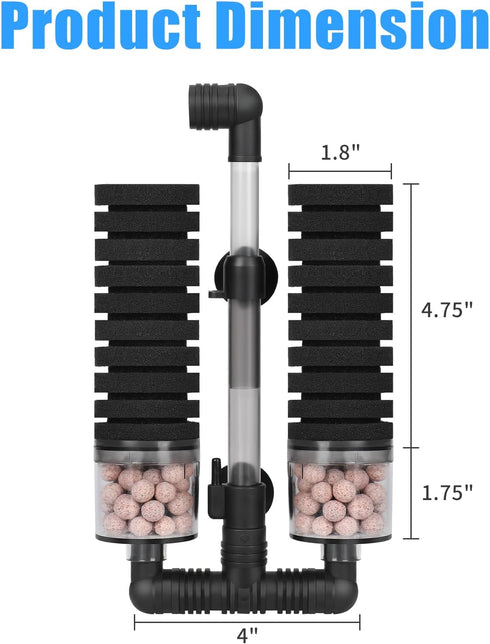 2 40Gal AQUANEAT Aquarium Air Powered Sponge Filter with Ceramic Media Balls, for Betta Fry Shrimp Fish Tank