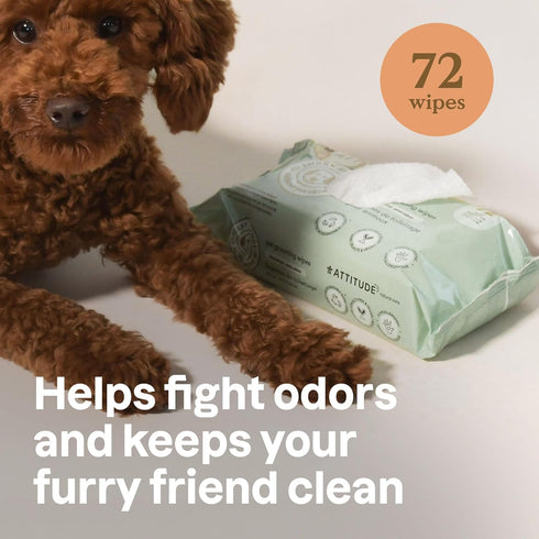 ATTITUDE Pet Grooming Wipes, Hypoallergenic Plant and Mineral-Based Ingredients, Vegan and Cruelty-Free Biodegradable Products, Unscented, 72 count