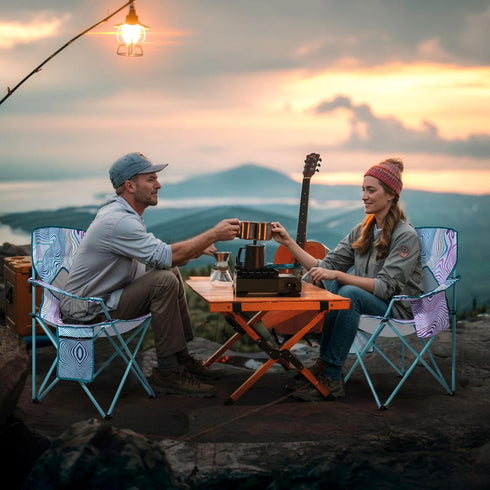 2 Pack 2 Pack) Nazhura Folding Camping Chair with Cooler Pouch, Mesh Backrest and Cup Holder Pocket (Flower