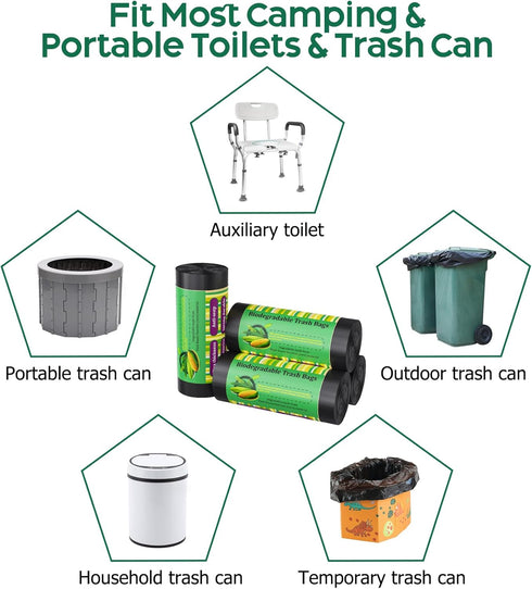 120 8 5 Portable Camping Toilet Bags, Gallon Emergency Camp Potty Poop Bags for Adults, Thickened Trash Waste Bags