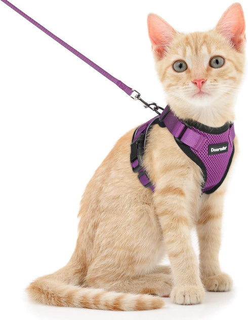 Dooradar Cat Harness and Leash Set, Adjustable Escape Proof Kitten Vest Harness for Walking, Soft Breathable Mesh,