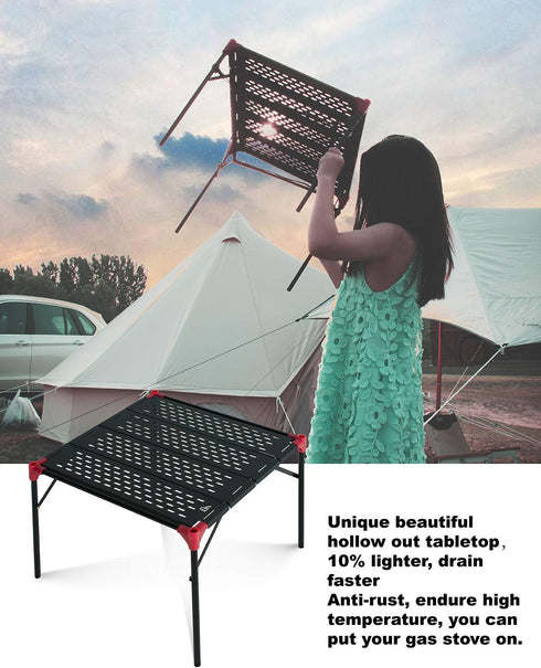 Backpacking iClimb Extendable Folding Table Large Tabletop Area Ultralight Compact with Hollow Out Tabletop for Camping