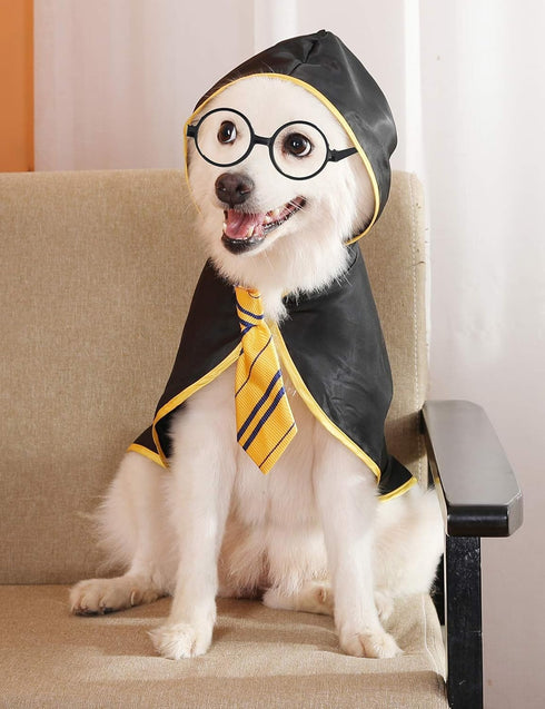 Dog Halloween Costume Wizard Pet Shirt, Funny Cat Clothes for Dogs Cats with Glasses (Medium, Yellow)