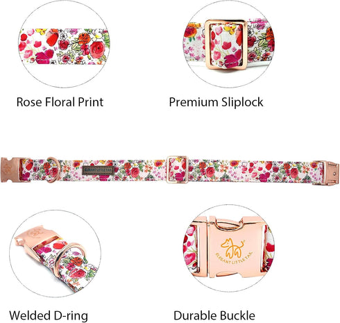 Elegant little tail Dog Collar, Pink Floral Print Pet Collar Summer Dog Collar Pet Collar Dog Cotton Durable Dog Collar Metal Buckle Collar for X-Large Dogs