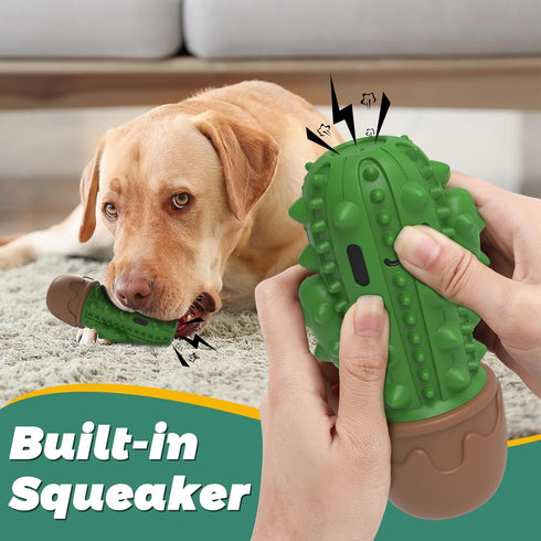 Dog Toys for Aggressive Chewers, Durable Beef Flavor Chew Toys for Medium Large Dogs, Cactus Toothbrush
