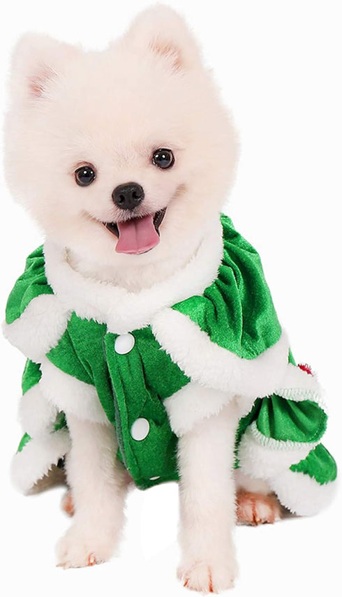Dog Christmas Tree Costume, Winter Fleece Coat Clothes Sweater for Puppy Xmas Outfit Apparel