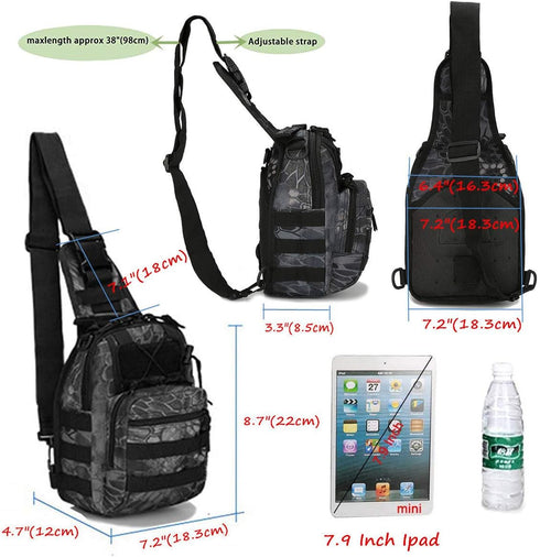Tactical Shoulder Sling Bag, Small Outdoor Chest Pack for Men, Black Rover Sling Daypack for Traveling, Trekking,