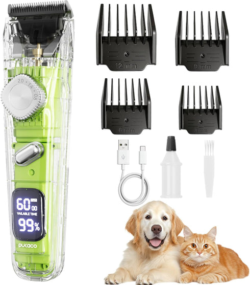 PUKACO Dog Clipper for Grooming Low Noise, 3-Speed Cordless Dog Grooming Kit, Rechargeable