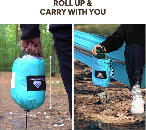 Ultra-Light Travel Camping Hammock | 300kg Load Capacity, (275 x 140 cm) Quick-Drying Parachute Nylon | Includes 2