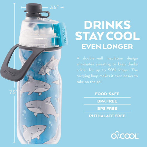 O2COOL Mist 'N Sip Misting Water Bottle, 2-in-1 Mist and Sip Function, Kids Sports Water Bottle - 12 oz