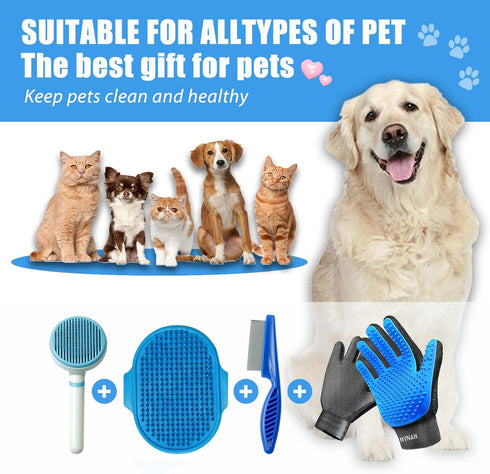 5 Set NVNAN Piece Dog Grooming Brush with Grooming Gloves, Deshedding Comb & Massage Bath Brush | Dog Shampoo Brush
