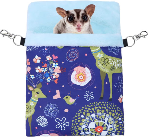 Wontee Small Pet Sleeping Pouch Sleep Bag, Warm Bed Hideout for Hamsters, Hedgehogs, Sugar Gliders, Squirrels (L, Blue
