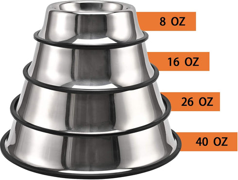 2 Packs Stainless Steel Dog Bowl - Anti-Skid Rubber Base for Small/Medium/Large Pets (40oz)