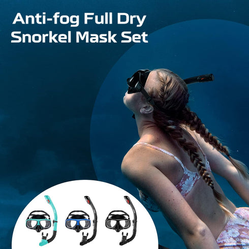 Set Nearsighted Snorkel Gear, Nearsighted Dry Snorkel Mask for Adult Youth, Nearsighted Anti Fog Diving Mask