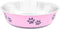Fuzzy Puppy Food Bowl & Water Bowl, Designer Series, Paw Print Detail, Stainless Steel & Pink, 52 oz
