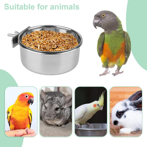 Hypeety Stainless Steel Food Water Bowl for Pet Bird Crates, Cages, Coop, Dog, Cat, Parrot, Rabbit (Medium, 4.7 * 2.1in)