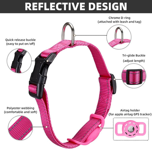 Reflective AirTag Dog Collar, Compatible with Apple AirTag, Nylon Collar with Silicone Holder for Small Medium Large
