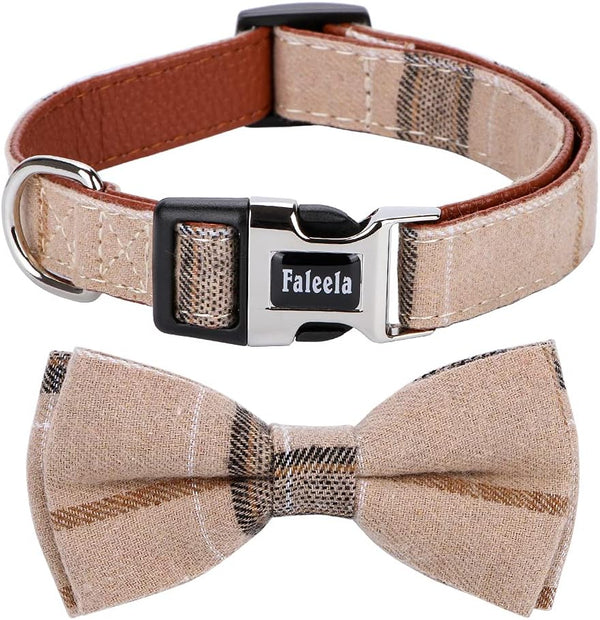 Soft & Comfy Bowtie Dog Collar, Detachable Adjustable for Small Medium Large Pets, S, Brown