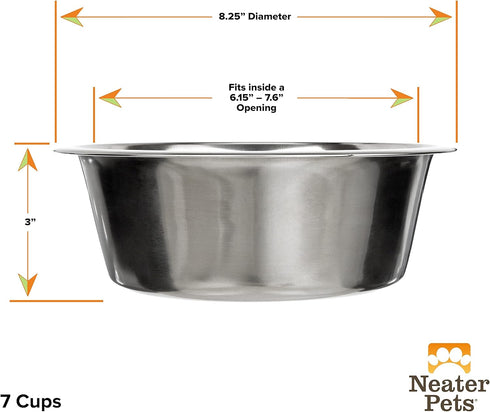 Neater Pet Brands 7 Cup (56 oz.) Stainless Steel Dog Bowls, Single Neater Feeder Replacement Bowl for M/L Express Models