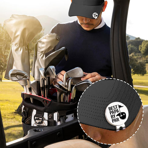 Hafhue Best Papa by Par Golf Ball Marker with Magnetic Hat Clip, Funny Golf Gifts for Dad