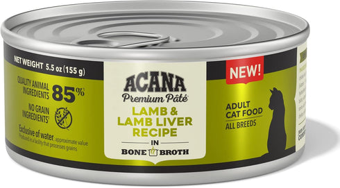 ACANA PREMIUM PATE Wet Cat Food - Lamb & Lamb Liver Recipe in Beef Bone Broth, 5.5oz (Case of 12)