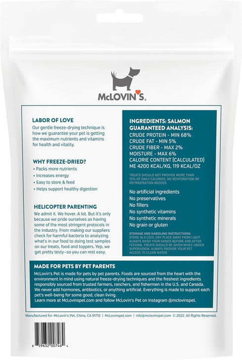 McLovin's Pet Freeze Dried Raw Salmon Dog Treats, 2.5 oz - High Protein, Grain-Free, Gluten-Free Healthy Dog Training