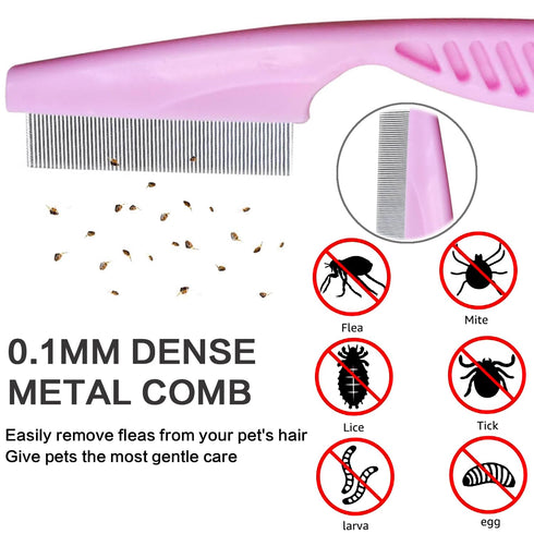 Aoche 4Pack Pet Grooming Brush Kit, Dog Bath Brush, Flea Comb, Soothing Massage Rubber Comb, Cat Tear Stain Comb