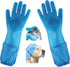 Dog Washing Gloves, Silicone Heat Resistant Pet Grooming Gloves with Soft Brushes for Bathing and Massaging (Blue)