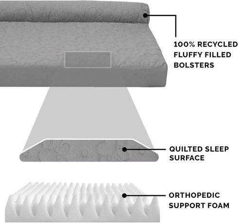 Furhaven Orthopedic Dog Bed for Large/Medium Dogs with Removable Bolsters & Washable Cover, Up to 55 lbs - Titanium,