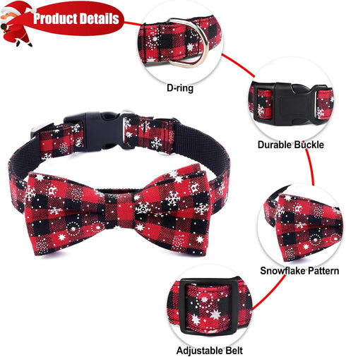 Malier Christmas Dog Collar and Bow Tie, Classic Snowflake Pattern, Light Release Buckle, Small Pet Accessories