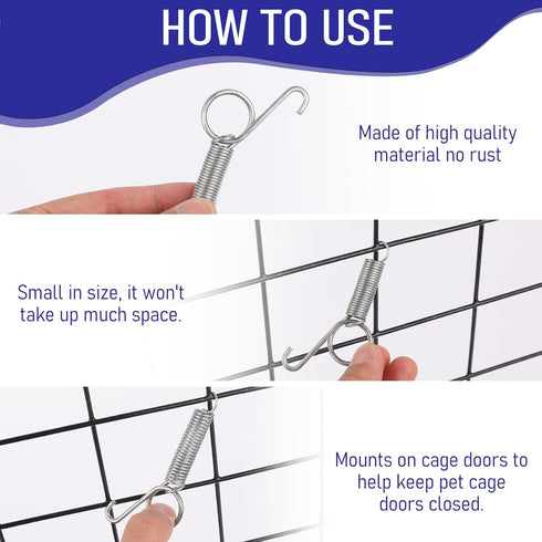 20Pcs Spring Door Latch for Rabbit Cages, Multi-Functional Hook for Fixing Small Animal, Rabbit, Dog, Cat, Parrot