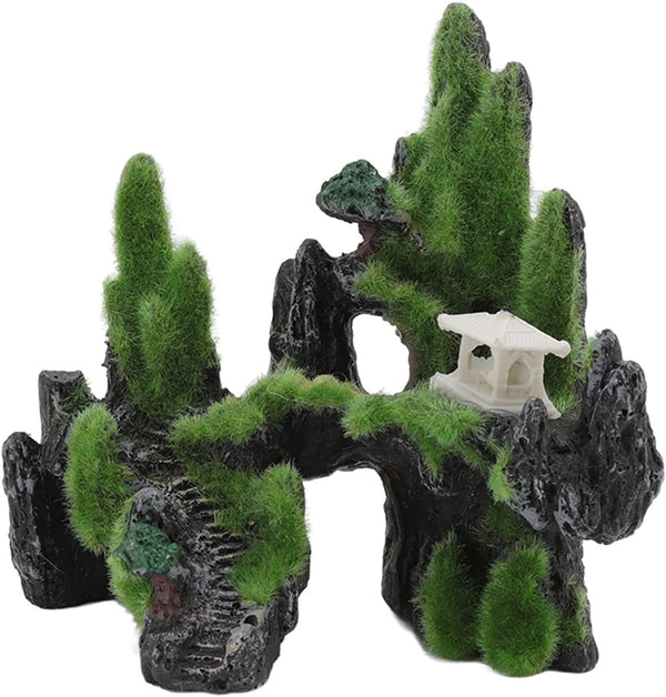 Pssopp Aquarium Mountain View Rockery - Artificial Hill Fish Tank Landscape Ornament for Tortoise and Fish