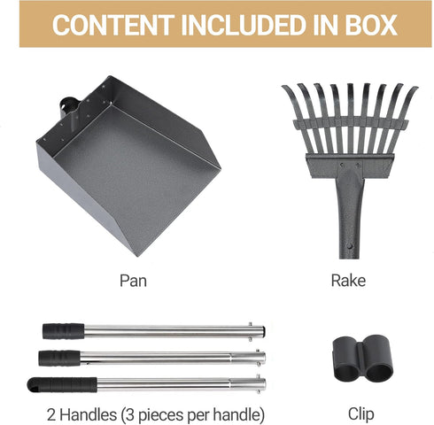 Set, Heeyoo Dog Pooper Scooper, Dog Poop Tray and Rake Pet Waste Removal Scoop with Long Adjustable Sectional Stainless
