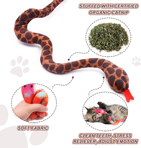 CiyvoLyeen Interactive Catnip Toys - Set of 3 Snake Cat Toy for Indoor Cats, Novelty Gift for Cat Lovers