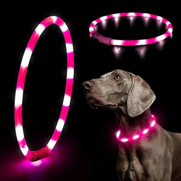 HIGO LED Dog Collar, Lightweight Silicone Light Up Dog Necklace, USB Rechargeable, Pink