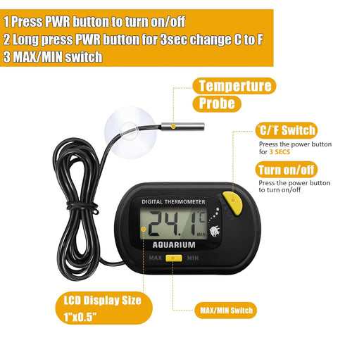 Fish Tank Digital Thermometer with MAX/MIN LCD Display for Water Temperature Measurement (1, Orange, M)