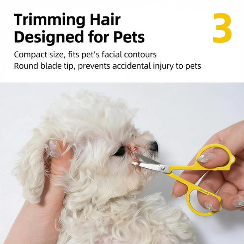 2-Piece Set Pet Face Grooming Kit, Curved Tear Stain Comb with Fine Teeth, Round-Tip Safety Scissors, Cat Ear Design