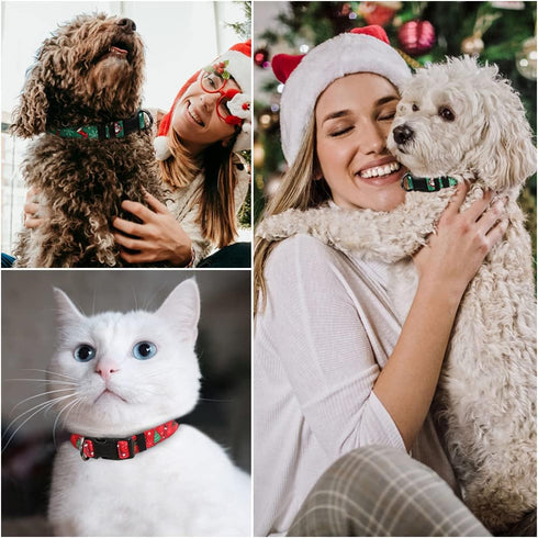 WHIPPY Christmas Dog Collar with Santa & Christmas Tree Pattern - Adjustable Collar for Small, Medium & Large Dogs