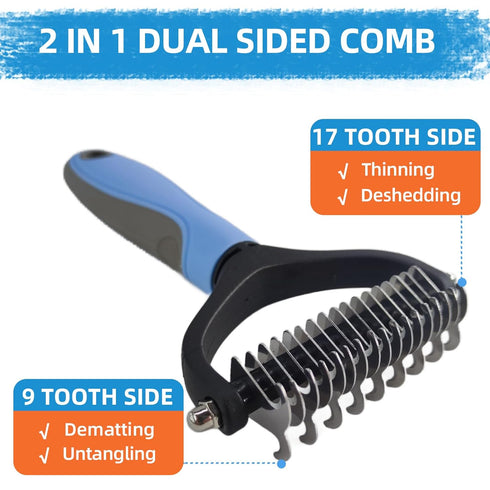 Dog Brush for Shedding - 9 PCS Pet Slicker Hair Brush Kit with Nail Clipper and File for All Dogs Cats, Blue