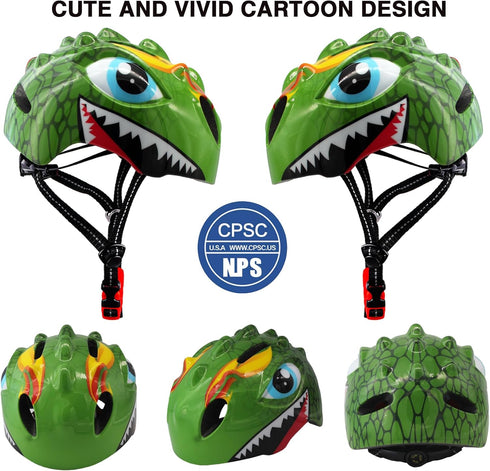 Toddler Helmet Kids Bike Helmet - 3D Dinosaur Design Protective Gear Set for Kids Age 3-8, Safety Certified.