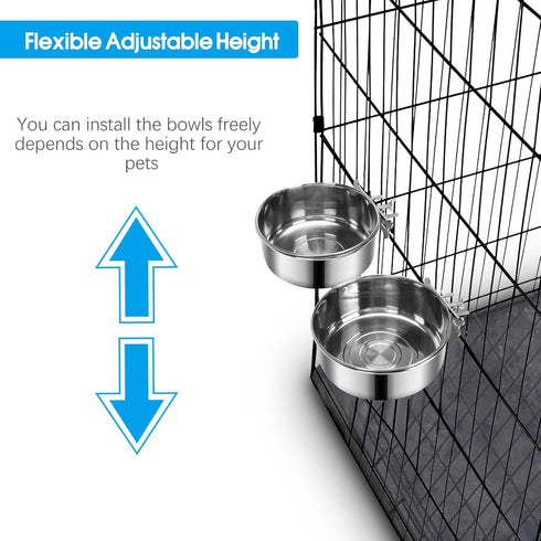 Dog Food Water Bowl with Clamp Holder, Stainless Steel Non-Spill Hanging Bowls for Small Medium Large Dogs (Silver, M)